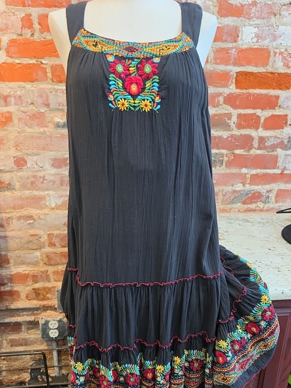 Double D Ranch Black Midi Dress with Multicolor Embroidery